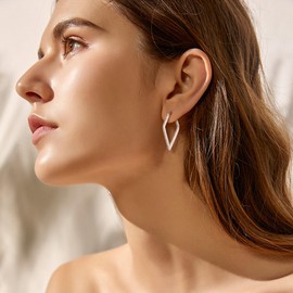 ALEXCRAFT Earrings Gold Silver Hoop Earrings Square with Zirconia 14K Golden Earrings Women's Gift for Women Girlfriend Mum Girls, Brass