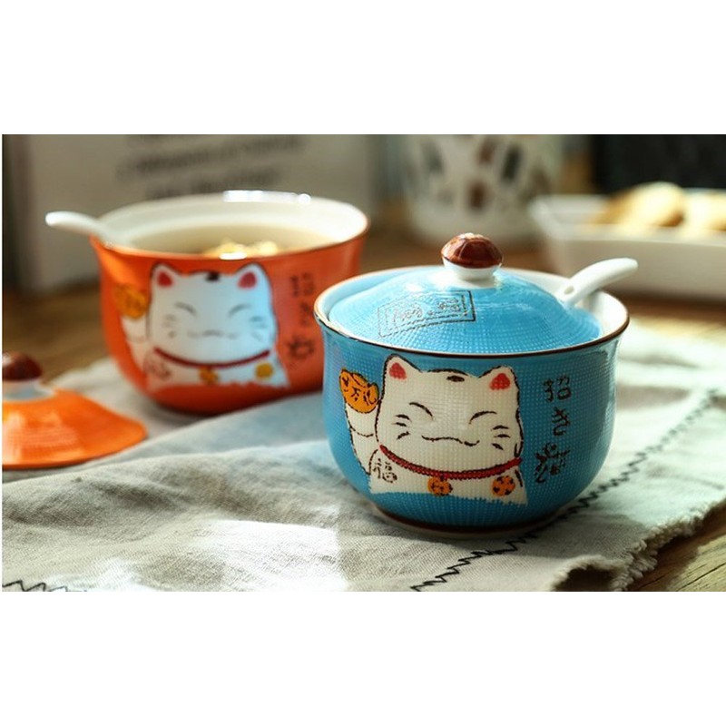 Ceramics Japanese Maneki Neko Lucky Cat Sugar Salt Pepper Storage