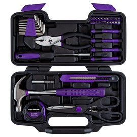 CARTMAN 39-Piece Home Tool Set Kit, Essential Household Hand Tools with Plastic Storage Case, Purple