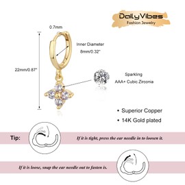 Gold Mini Dangle Huggie Earrings for Women, Dainty 14K Gold Plated Cubic Zirconia Small Hoop Earrings with Charm Drop, Jewelry Gift for Women Ladies (Small Flower CZ)