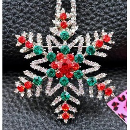 Unbranded Holiday Star SNOWFLAKE Red Green Rhinestone Christmas Gift Vintage Style Brooch