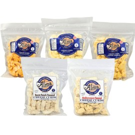 Alma Cheese Curds - Variety Pack of 5 (Cheddar, White Cheddar, Pepper Cheddar, Mediterranean, Bacon Ranch)