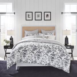Laura Ashley - King Comforter Set, Reversible Cotton Bedding, Includes Matching Shams with Bonus Euro Shams & Throw Pillows (Amberley Black/White, King)