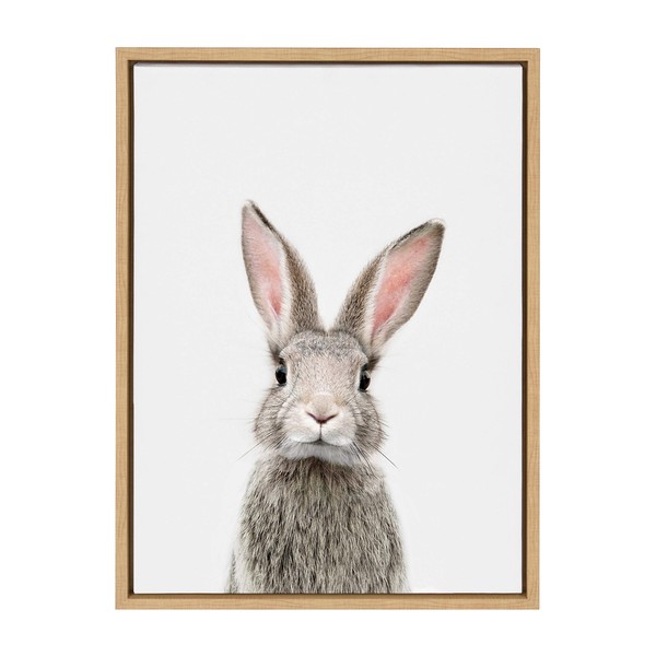Kate and Laurel Sylvie Female Baby Bunny Rabbit Animal Print Portrait Framed Canvas Wall Art by Amy Peterson, 18x24 Natural