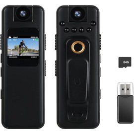 Body Camera with Audio and Video Recording. 180° Rotating Lens Video Recorder, 64GB Mini Body Worn Camcorder,for Personal Civilians, Police Law EnforcementNight Vision, Magnetic Suction and Clamp. - Style: Modern