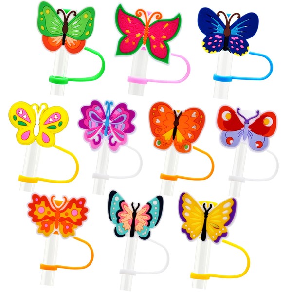 YEALQUE 10mm 0.4in Straw Covers,10PCS Butterfly PVC Straw Toppers, Straw