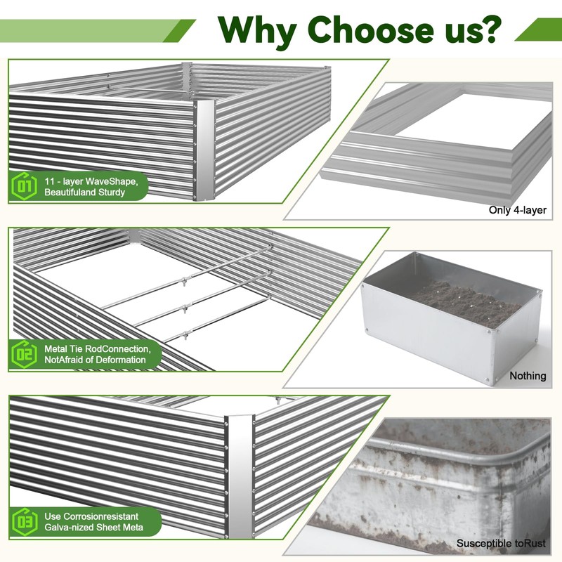 OZMSHF 2 Pack Tall 8FT Raised Beds for Gardening, Corrugated
