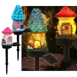 YZYOE 2 Packs of Solar Powered red and Blue Mushroom House Floor Lights, Garden Decoration Resin Cute House Mushroom Lamps, Wireless Dusk to Dawn LED Lights Waterproof.