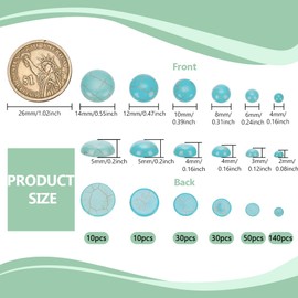 FINGERINSPIRE 270Pcs Natural Turquoise Half Round Flat Back Cabochons Beads, 4/6/8/10/12/14mm Dyed Synthetic Flat Back Dome Cabochons No Hole Stones for DIY Jewelry Making