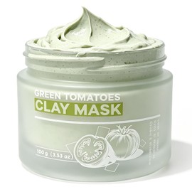 Green Tomato Clay Mask, 2-in-1 Pore Minimizer & Deep Cleanser – Purifying Face Mask and Facial Wash with Kaolin & Bentonite for Oily Skin, Blackheads, Excess Sebum – Natural Squalane & Peppermint