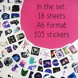 BulbaCraft 100Pcs Space Cat Stickers - Galaxy Cate Stickers, Gifts for Women & Men