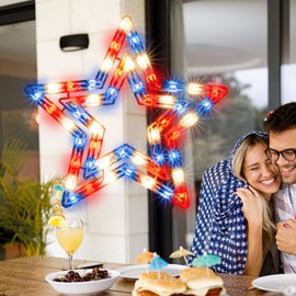 GLOWNOVA 50 Lights Lighted Red White and Blue 4th of July Star Window Silhouette Decoration
