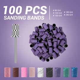 MelodySusie Juego de 100 bandas de lija profesionales para manicura de uñas de grano 180, juego de piezas de arena para taladro de uñas con mandril, color morado