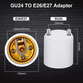 Landhoow 60 Pack Gu24 to E26 E27 Adapter for Led Light Bulbs, Heat Resistant up to 392 Degrees Fahrenheit Fire Resistant Converts Gu24 Bi-Pin Based Fixture to E26 E27 Standard Screw in Lamp Socket