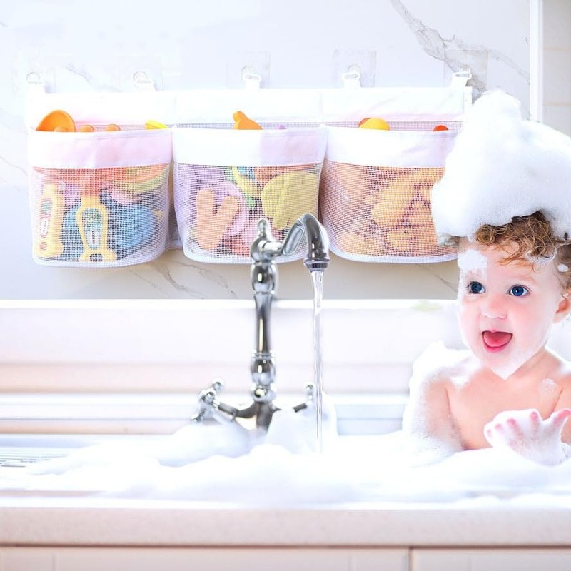 Bath Tub Toy Storage, 3 Compartment Horizontal Large Openings Toy