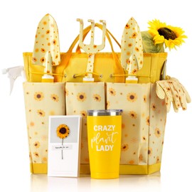 LZPTYYSN Sunflower Gardening Gifts for Women, Garden Tool Set, Heavy Duty Gardening Hand Tools with Garden Tool Bag,Yellow
