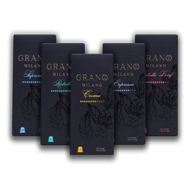 Grano Milano Variety Pack with Decaf - 50 Coffee Capsules (10 Decaf, 40 Caffeinated) | Nespresso* Original line Compatible Pods | Made in Italy | Medium & Dark Roasts