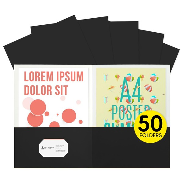 pmybupo 50Pcs Black Two-Pocket Heavyweight File Folder,Letter Size,Paper File Folder