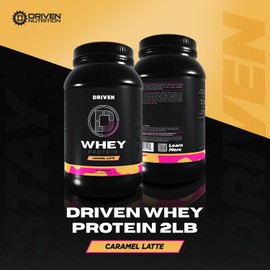 Driven WHEY- Grass Fed Whey Protein Powder: Delicious, Clean Protein Shake- Improve Muscle Recovery with 23 Grams of Protein with Added BCAA and Digestive Enzymes (2 lb, Caramel Latte)