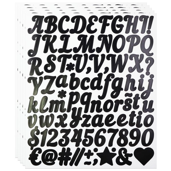 Small Black Letter Number Stickers, 5 Sheets Alphabet Symbols Sticker
