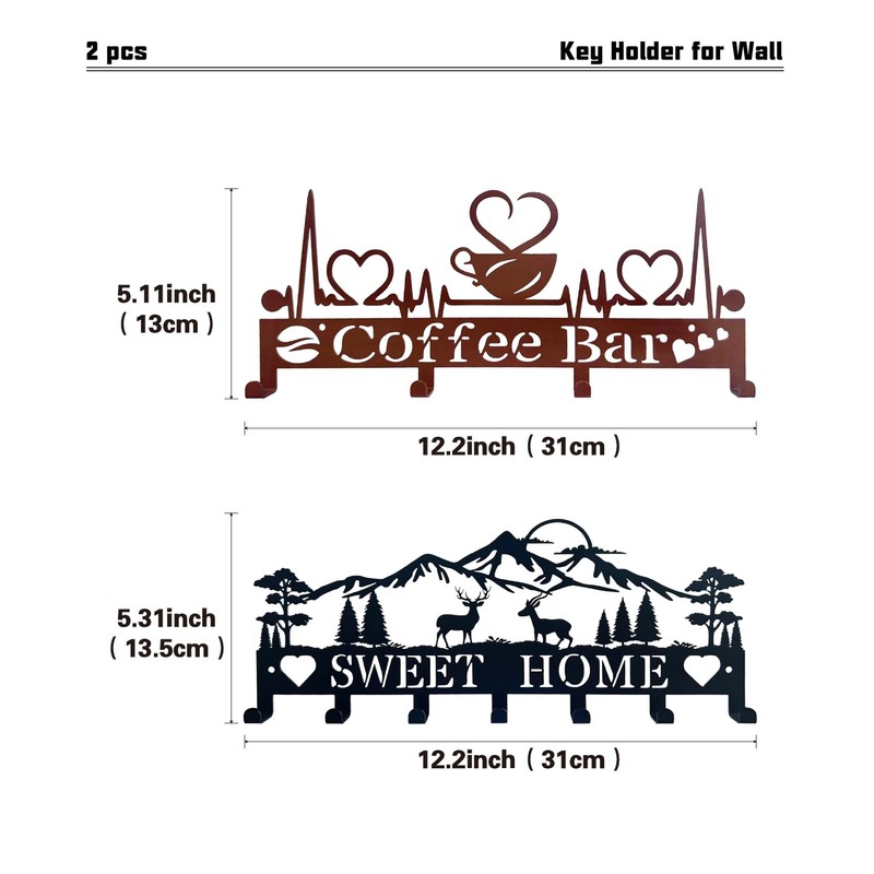 FengPingZi, Key Holder Wall Mount, 2 Pack Metal Black Key