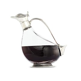 Vagabond House Hand-Blown Glass Wine Decanter with Solid Pewter Duck Shape Hand Blown Lead-free Crystal Glass, Red Wine Carafe, Wine Gift, Wine Accessories 9 inch x 8 inch Long 30 oz