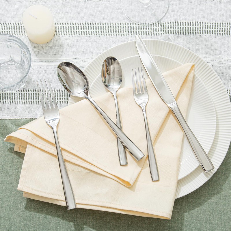 HIKAA 20PCS Extra Thickness Silver Heavy Duty Silverware Set Stainless