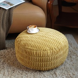 Artbloss Unstuffed Pouf Ottoman Cover Soft Storage Extra Seat Farmhouse Comfortable Bohemian Poufs Accent Footrest 20x20x8 Inches for Living Room Bedroom Study Nook (Yellow, Round)