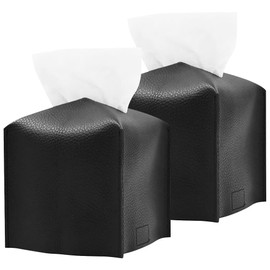VOANZO 2 x Square Modern Dainty PU Leather Tissue Box Covers for Home Hotel Car Office Restaurant Black
