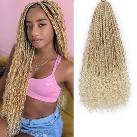 Flagship Goddess Box Braids Crochet Hair 18 Inch 9 Packs Boho Crochet Braids with Curly Ends,Bohomian Pre looped Box Braids Crochet Hair for Black Women-27/613