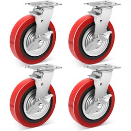 Nefish 8 Inch Heavy Duty Casters Wheels, Industrial Grade Polyurethane Casters Set of 4 with Dual Ball Bearing, Solid Polyurethane Wheel 6000 Lb, Plate Swivel Casters for Cart, Industrial, Machine
