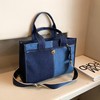 Canvas Denim Tote Bag for Women, Two Tone Splicing, Leather