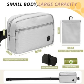 Dog Walking Bag with Carabiner, Puppy Training Bag Fanny Pack for Dogs Treats, Dog's Treat Pouch with Poop Bags Holder, Hands-Free Snack Bags for Animal with Adjustable Waist Belt (Grey)