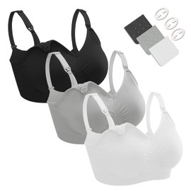 Dresime Nursing Bra, 3 Pieces Seamless Pregnancy Bra Without Underwire, Maternity Bra with Additional Bra Extensions and Clips, Breastfeeding and Sleep for Women
