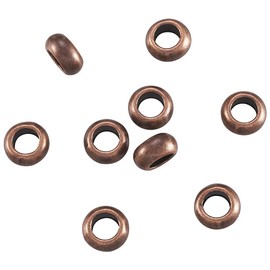 PandaHall 20pcs Tibetan Style Alloy Rondelle Beads 10mm Red Copper Metal Spacer Loose Charms Bead Large Hole Dangle Charms for Bracelet Necklace Jewellery Making, Hole: 5mm