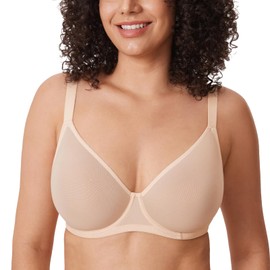DELIMIRA Women's Soft Mesh Underwired Bra for Large Chest Transparent Unlined Bras Seamless, beige, 75G