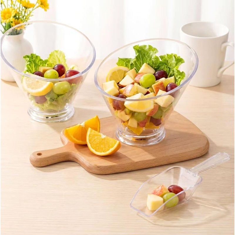 6 Pcs Clear Plastic Angled Serving Bowls and Scoops, 3