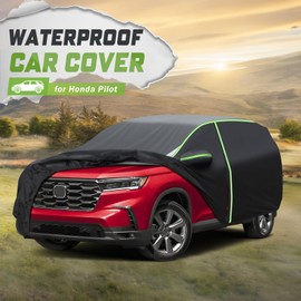 Mixsuper Liner Car Cover for Honda Pilot 2003-2024, Full Car Cover All Weather Car Covers for Pilot, Waterproof Outdoor Cover with Zipper Door Reflective Strips
