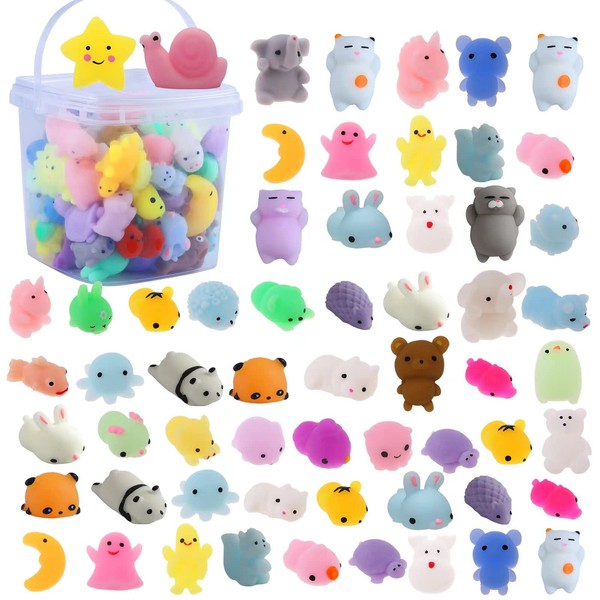 Bingcute 72 pcs Mochi Squishy Toys, Kawaii Squishy Animals for Party Favors Classroom Prize Pinata Easter Fillers Fidget Toys Pack Bulk Squishies Toys Gifts for Boys and Girls Christmas Stocking Valentines