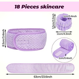 IBEQUEM 18pcs Spa Headband Wristband Set, Spa Facial Headband for Women Skincare Headband Towel Head Band Adjustable Coral Fleece Elastic Hair Band for Washing Face Sports