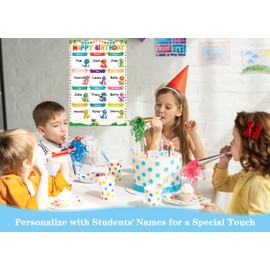 WhatSign Birthday Chart for Classroom - Dinosaur Birthday Poster Reusable Birthday Calendar Laminated Classroom Birthday Chart Classroom Bulletin Board Decorations Back to School Supplies