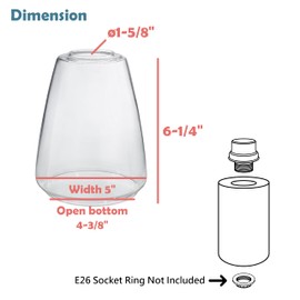 Aspen Creative 23524-60-1, Clear Glass Shade for Lighting Fixture, Pendant, Vanity, Wall Light, Size: 5" D x 6-1/4" H