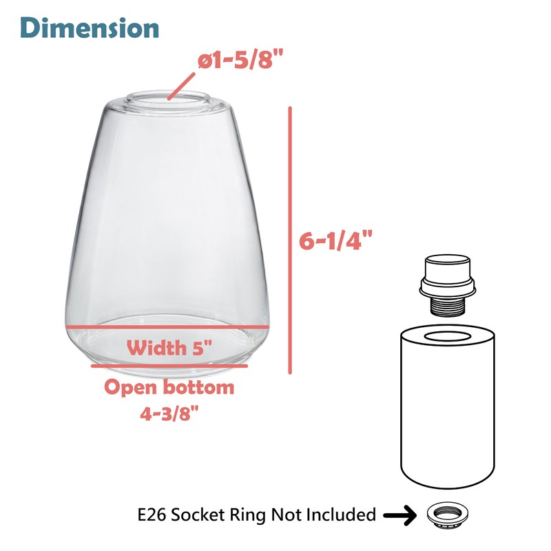 Aspen Creative 23524-60-1, Clear Glass Shade for Lighting Fixture, Pendant,
