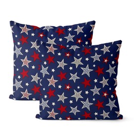 DAFENA 4th of July Pillow Covers 18x18 Inch 2 Pcs Navy Blue Red White Stars Patriotic Decor Throw Pillows Independence Day Outdoor Decoration Farmhouse Pillowcase Linen Cushion Cover for Couch Sofa