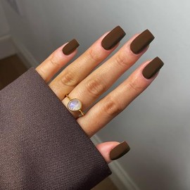 XCREANDO Juego De 24 Uñas Postizas Cuadradas, Cortas, Medianas Y Con Pegamento, Color Marrón Mate. Uñas Postizas Cuadradas De Verano, Estilo Ataúd, De