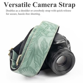 Lvkjafaz Lifestyle Camera Strap,Vintage Adjustable Vintage Neck & Shoulder Strap for All DSLR Cameras,Great Gift for Photographers(1-Carved Dark Green)