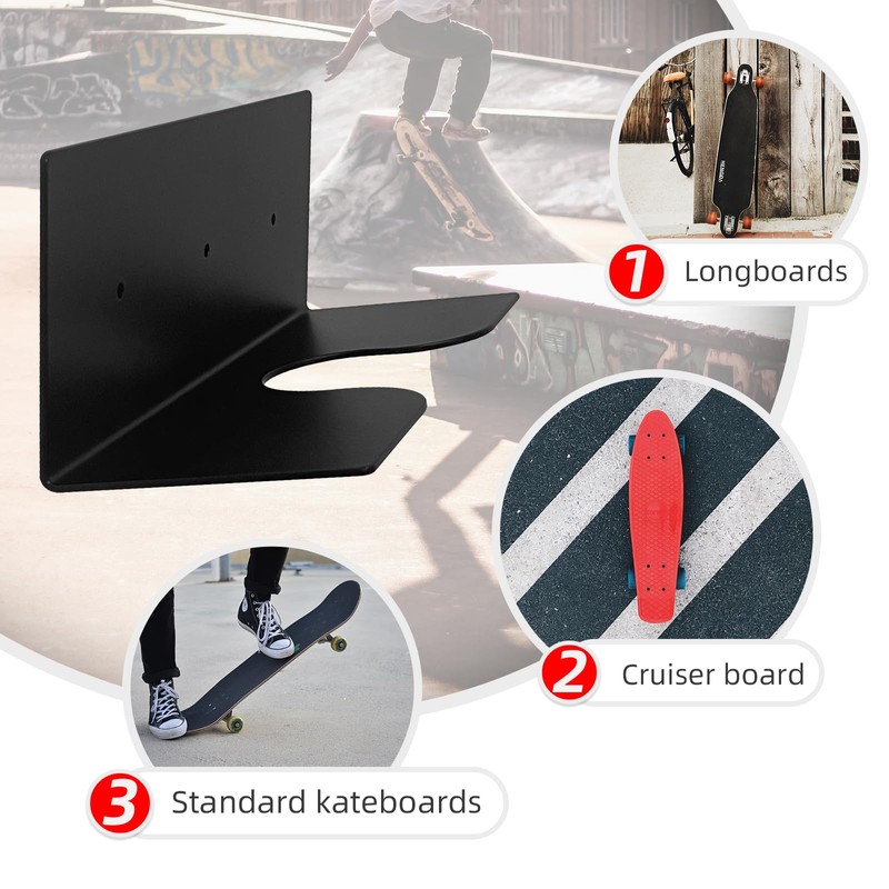 SINNNBLE 2 Pack Standard Skateboard Wall Mount Rack for Longboard
