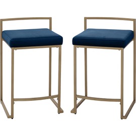 Crosley Furniture Harlowe Upholstered Seat Counter Height Bar Stools Set of 2, Kitchen and Dining, Navy/Gold