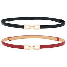 LXOrdora Women PU Leather Belt Skinny Thin Waist Belts for Dresses Black+Red 60cm/23.6in
