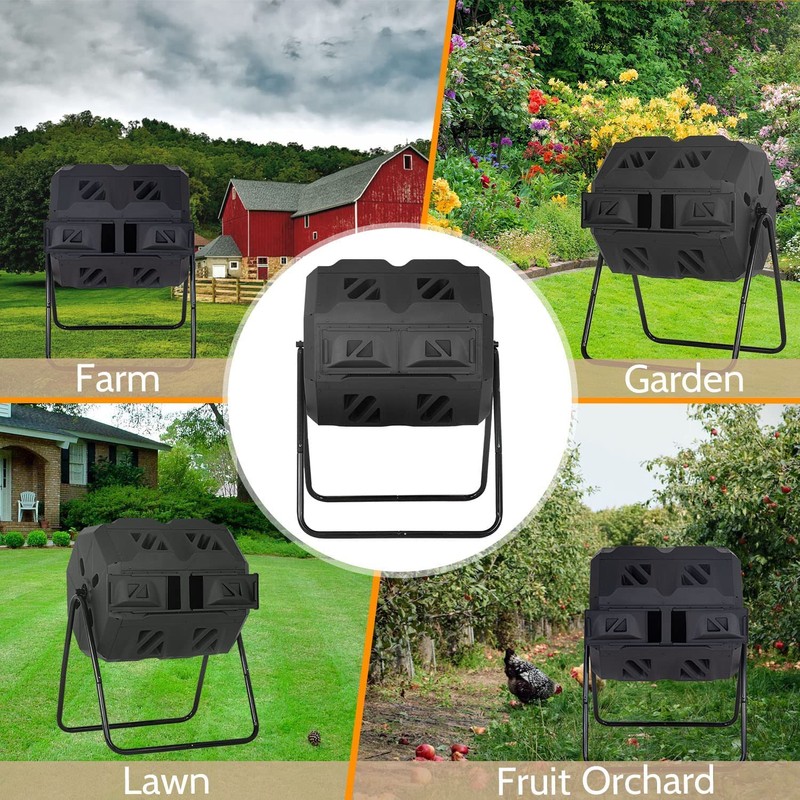 Capacmkseh 43 Gallon Compost Bin Outdoor With Dual Chamber Sliding